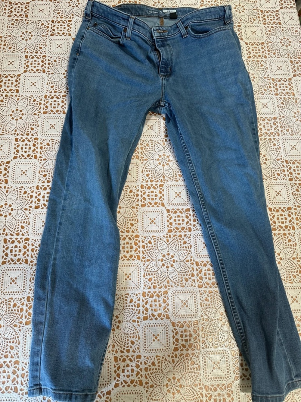 Carhartt Womens Slim Fit Jeans Size 16 Regular Light Wash Denim Pants